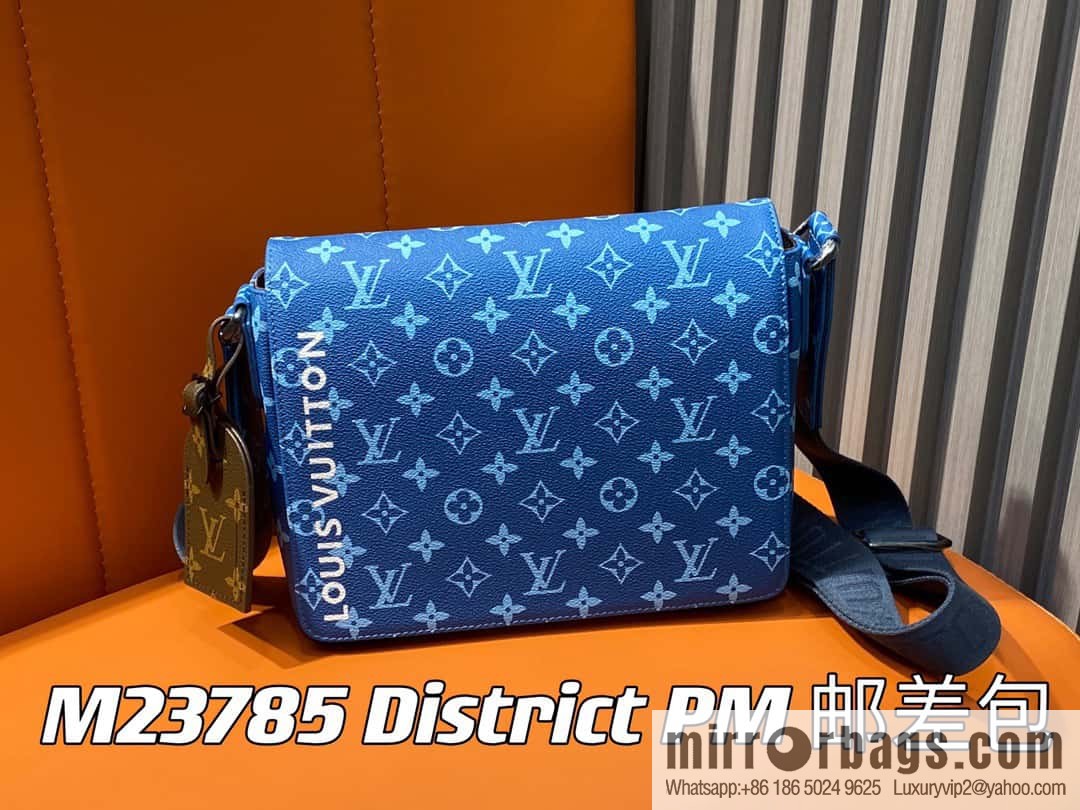 [Boutique‑grade] M23785 blue silk screen, men's bag messenger bag series District PM messenger bag
