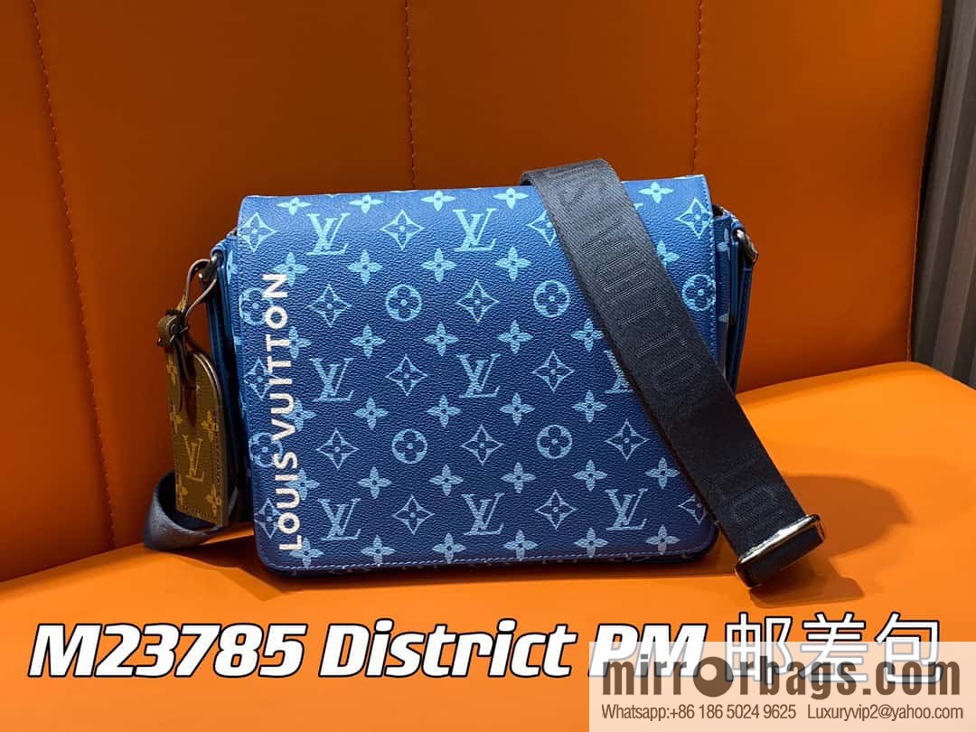 [Boutique‑grade] M23785 blue silk screen, men's bag messenger bag series District PM messenger bag