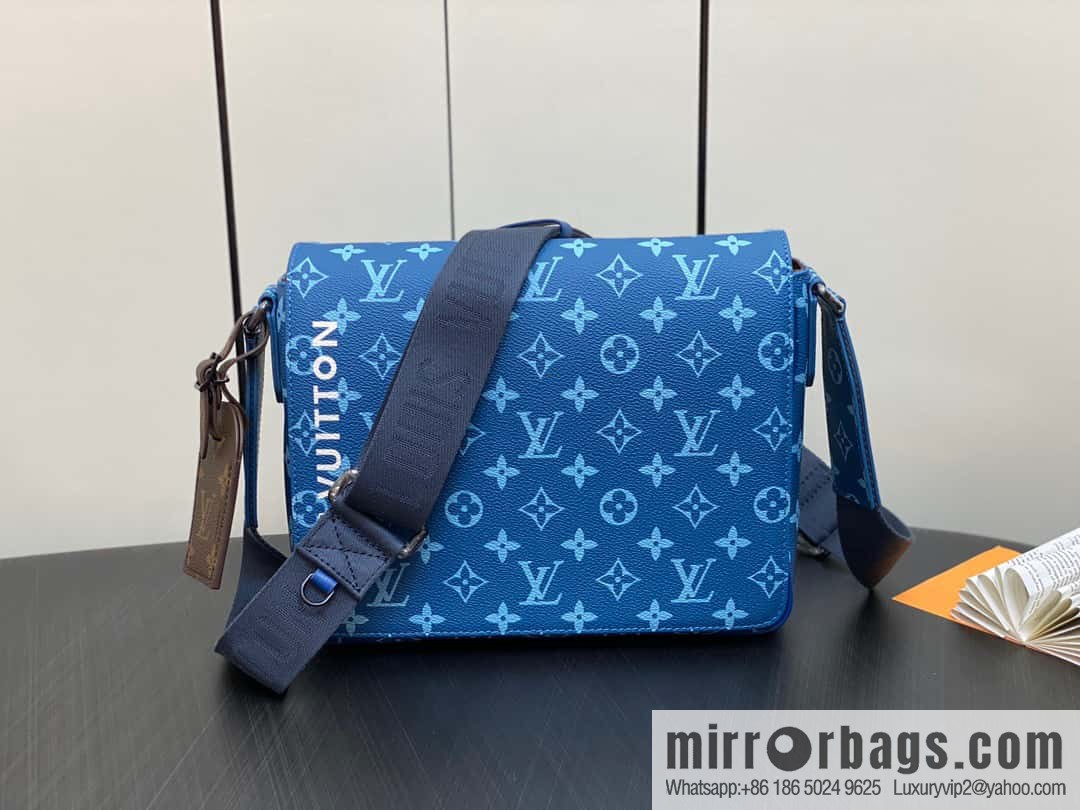 [Boutique‑grade] M23785 blue silk screen, men's bag messenger bag series District PM messenger bag