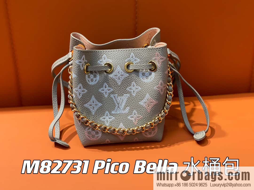 [Boutique‑grade] M82731 light gray, full leather mini bucket bag series Pico Bella bucket bag gray/gradual change (cut-out)