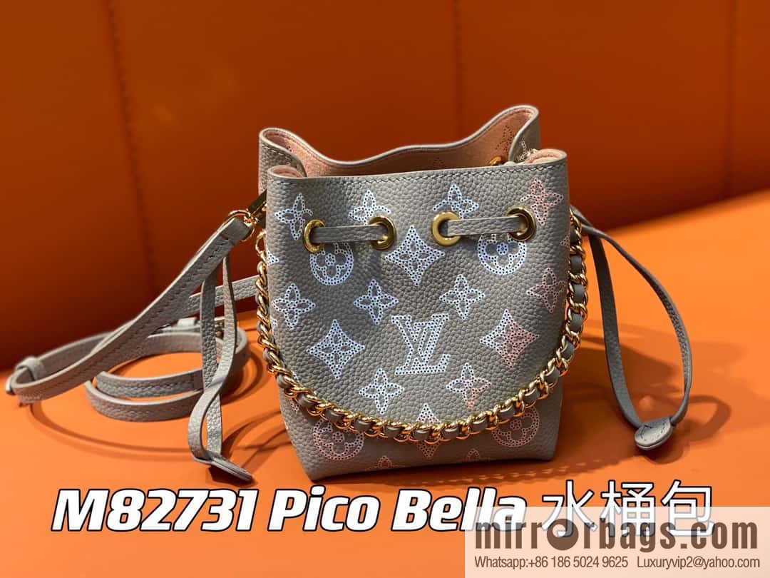 [Boutique‑grade] M82731 light gray, full leather mini bucket bag series Pico Bella bucket bag gray/gradual change (cut-out)