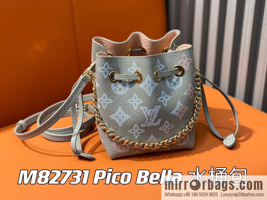 [Boutique‑grade] M82731 light gray, full leather mini bucket bag series Pico Bella bucket bag gray/gradual change (cut-out)