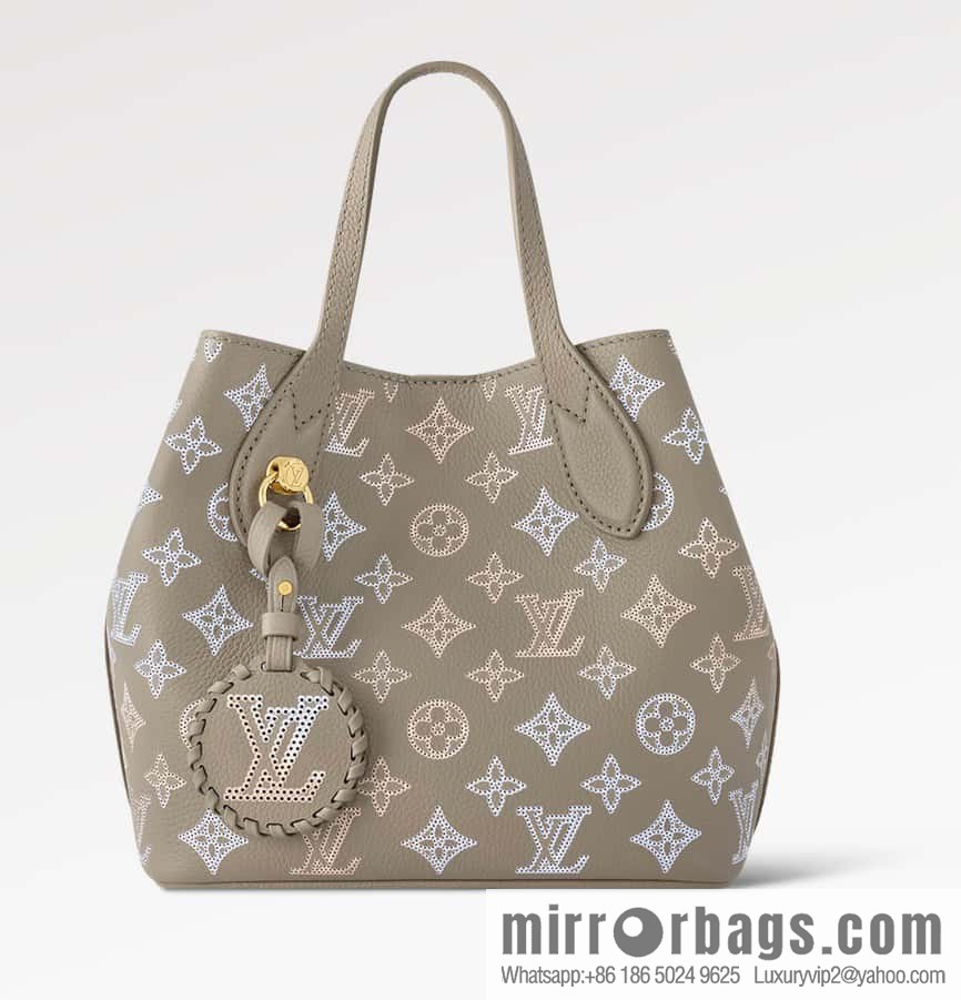 [Boutique‑grade] M23758 light gray, full leather bucket bag series Blossom small tote bag, gray gradual change (cut-out)