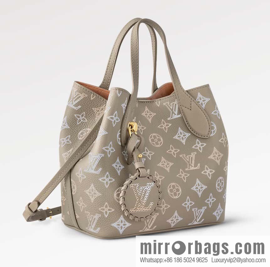 [Boutique‑grade] M23758 light gray, full leather bucket bag series Blossom small tote bag, gray gradual change (cut-out)