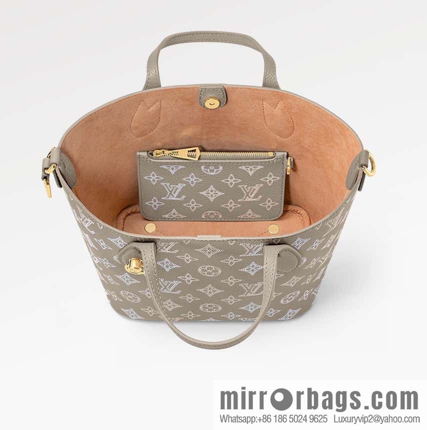 [Boutique‑grade] M23758 light gray, full leather bucket bag series Blossom small tote bag, gray gradual change (cut-out)