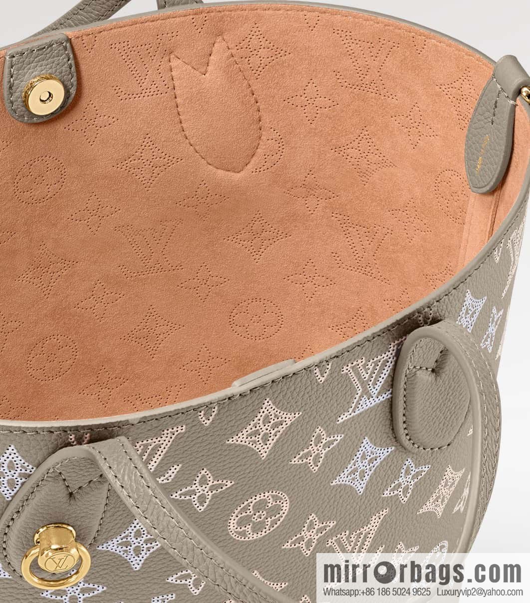 [Boutique‑grade] M23758 light gray, full leather bucket bag series Blossom small tote bag, gray gradual change (cut-out)