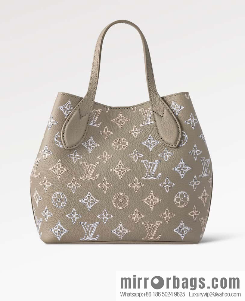 [Boutique‑grade] M23758 light gray, full leather bucket bag series Blossom small tote bag, gray gradual change (cut-out)