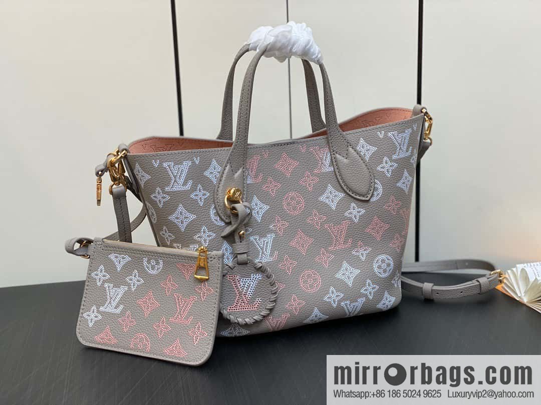 [Boutique‑grade] M23758 light gray, full leather bucket bag series Blossom small tote bag, gray gradual change (cut-out)