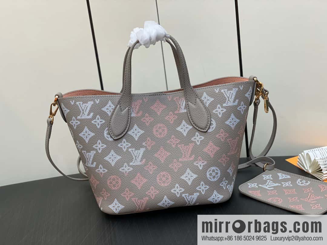 [Boutique‑grade] M23758 light gray, full leather bucket bag series Blossom small tote bag, gray gradual change (cut-out)