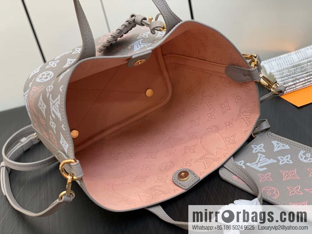 [Boutique‑grade] M23758 light gray, full leather bucket bag series Blossom small tote bag, gray gradual change (cut-out)