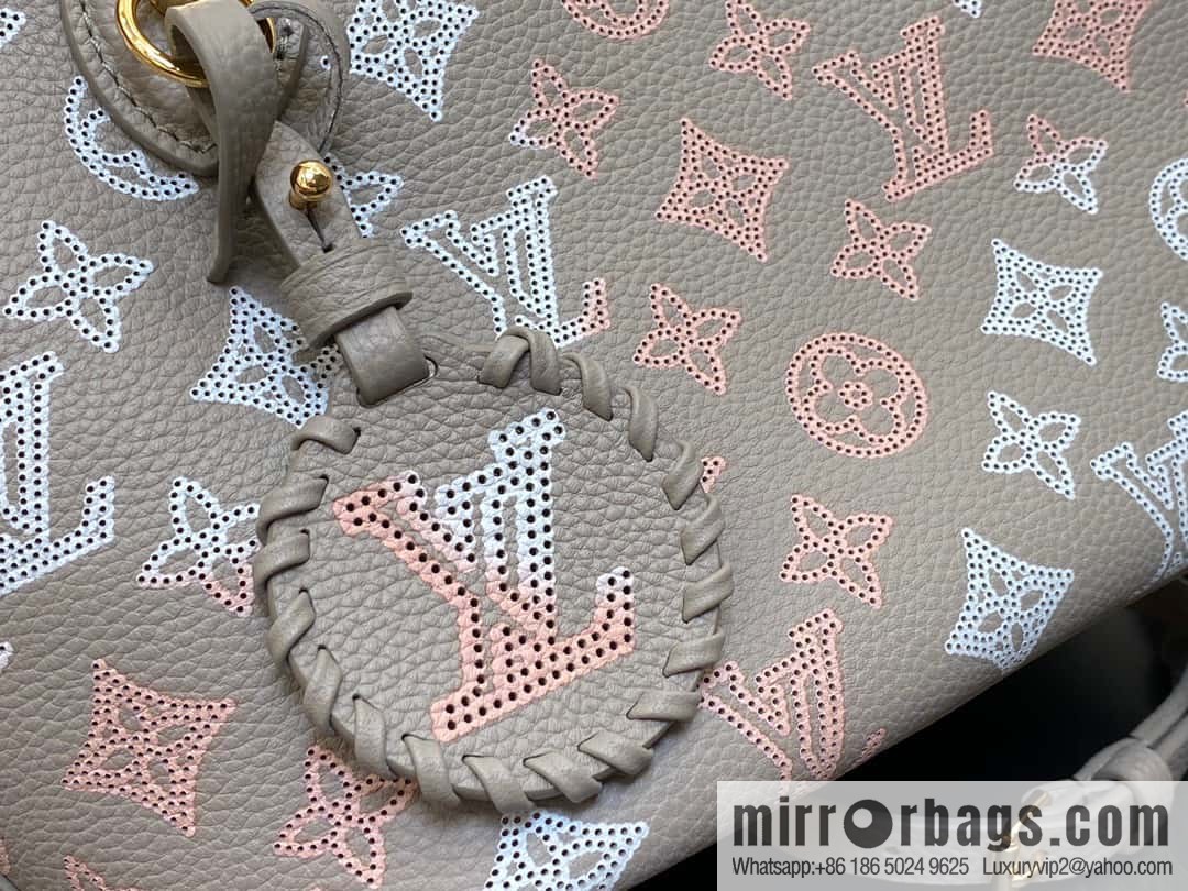 [Boutique‑grade] M23758 light gray, full leather bucket bag series Blossom small tote bag, gray gradual change (cut-out)