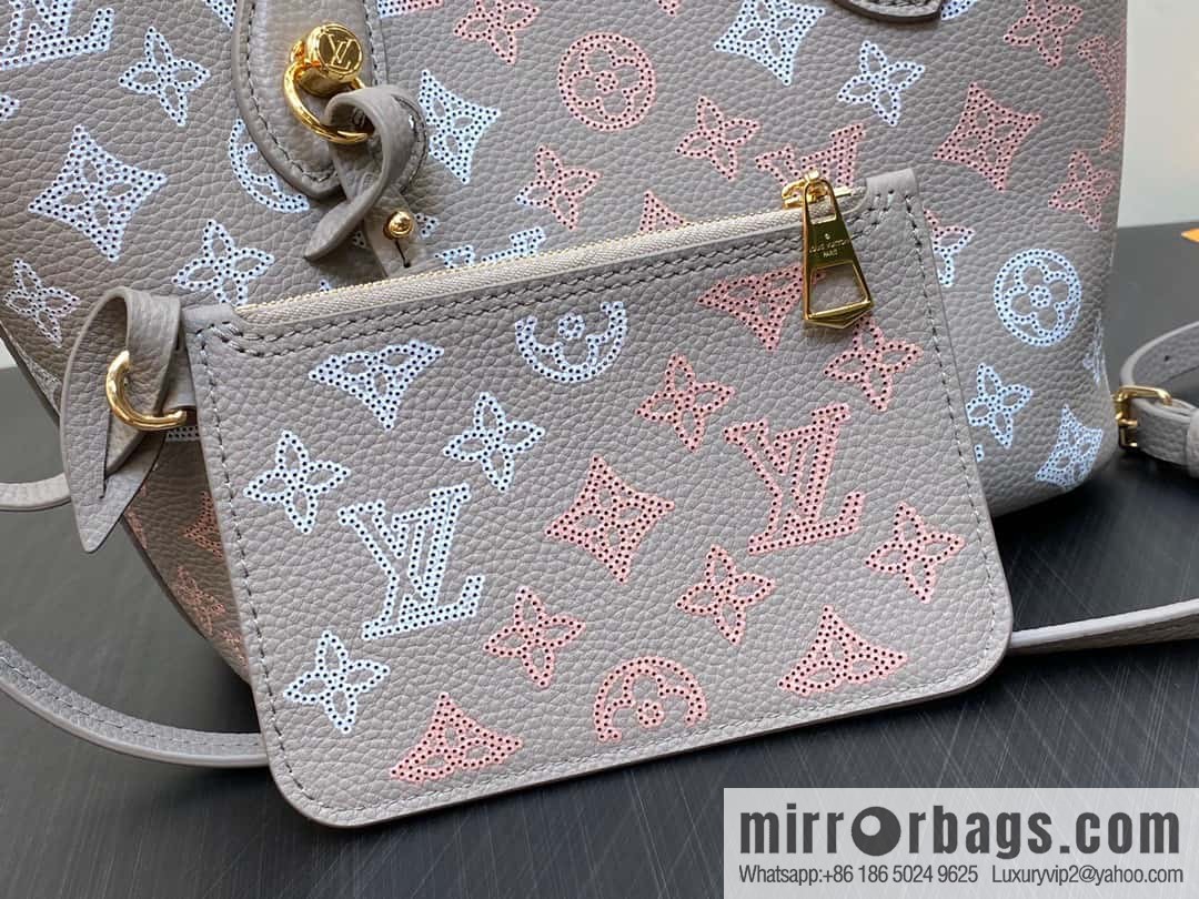 [Boutique‑grade] M23758 light gray, full leather bucket bag series Blossom small tote bag, gray gradual change (cut-out)