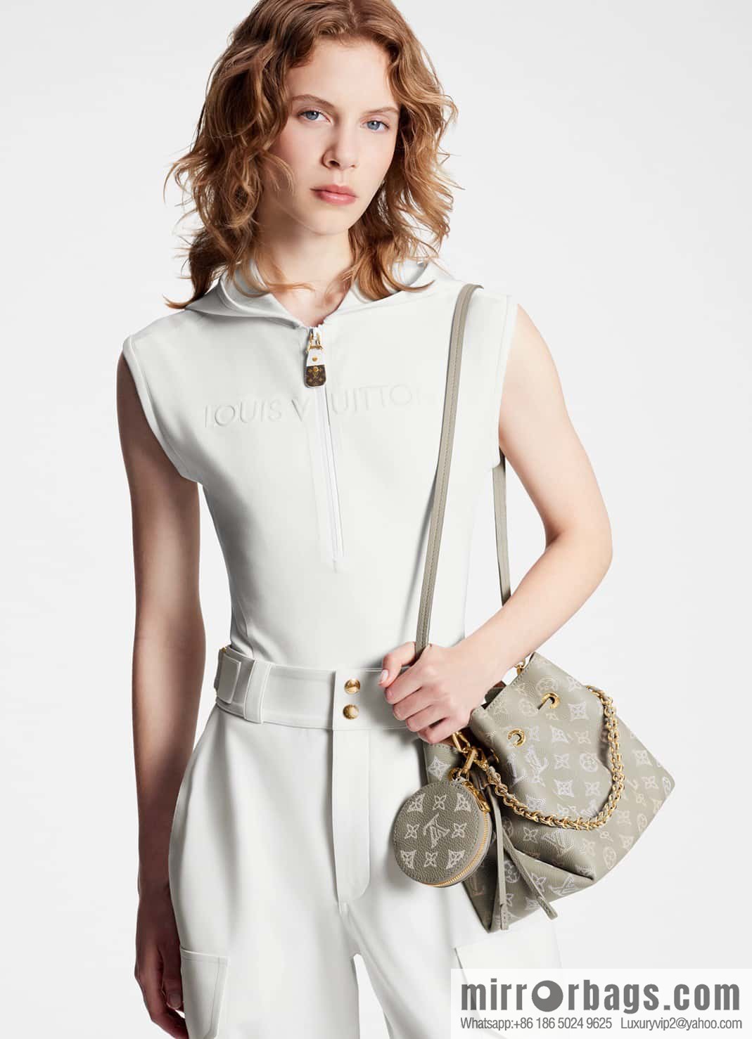 [Premium‑quality] M23388 light gray, full leather bucket bag series BELLA handbag, gray/gradual change (cut-out)