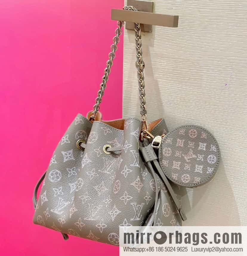 [Premium‑quality] M23388 light gray, full leather bucket bag series BELLA handbag, gray/gradual change (cut-out)