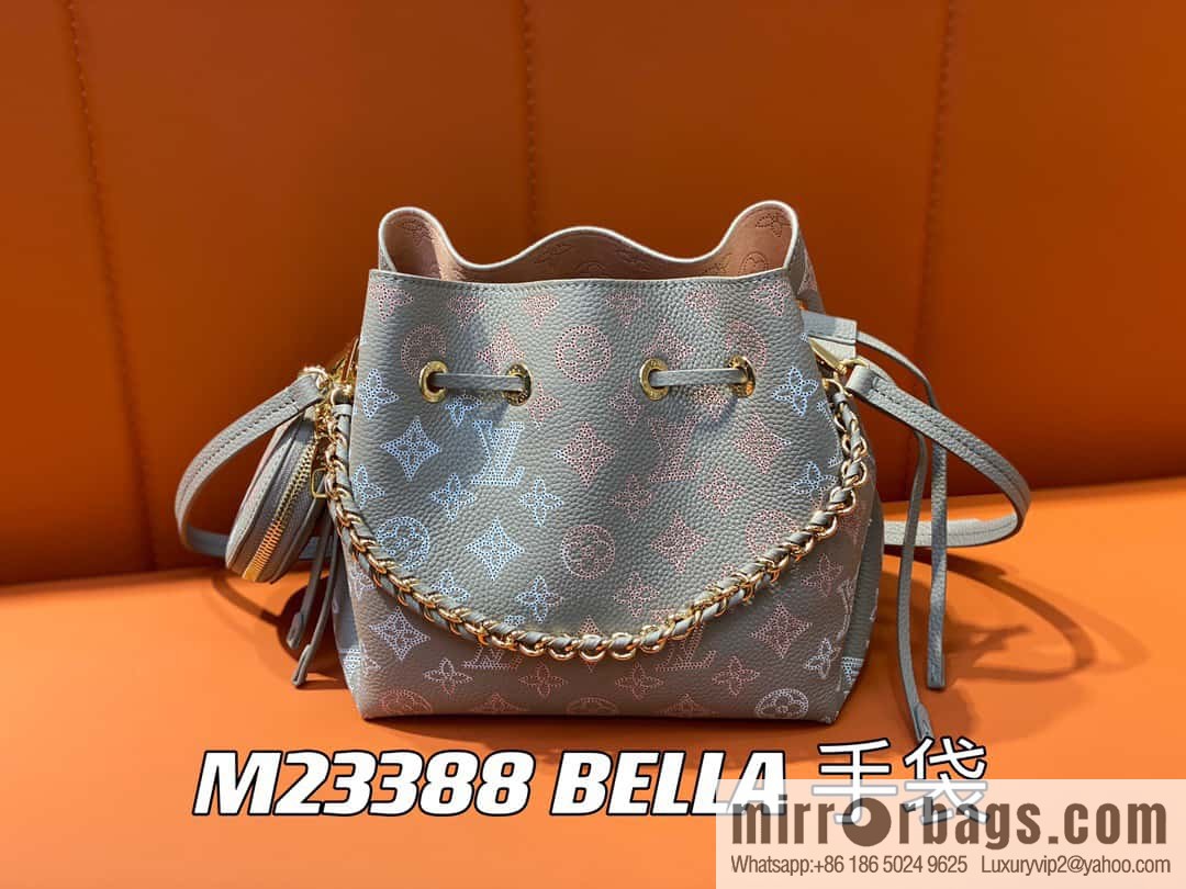 [Premium‑quality] M23388 light gray, full leather bucket bag series BELLA handbag, gray/gradual change (cut-out)