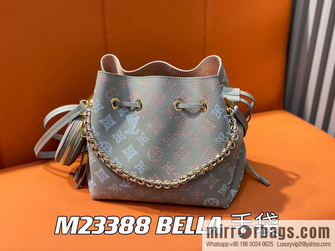 [Premium‑quality] M23388 light gray, full leather bucket bag series BELLA handbag, gray/gradual change (cut-out)