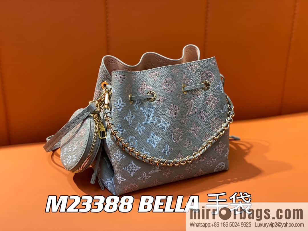 [Premium‑quality] M23388 light gray, full leather bucket bag series BELLA handbag, gray/gradual change (cut-out)