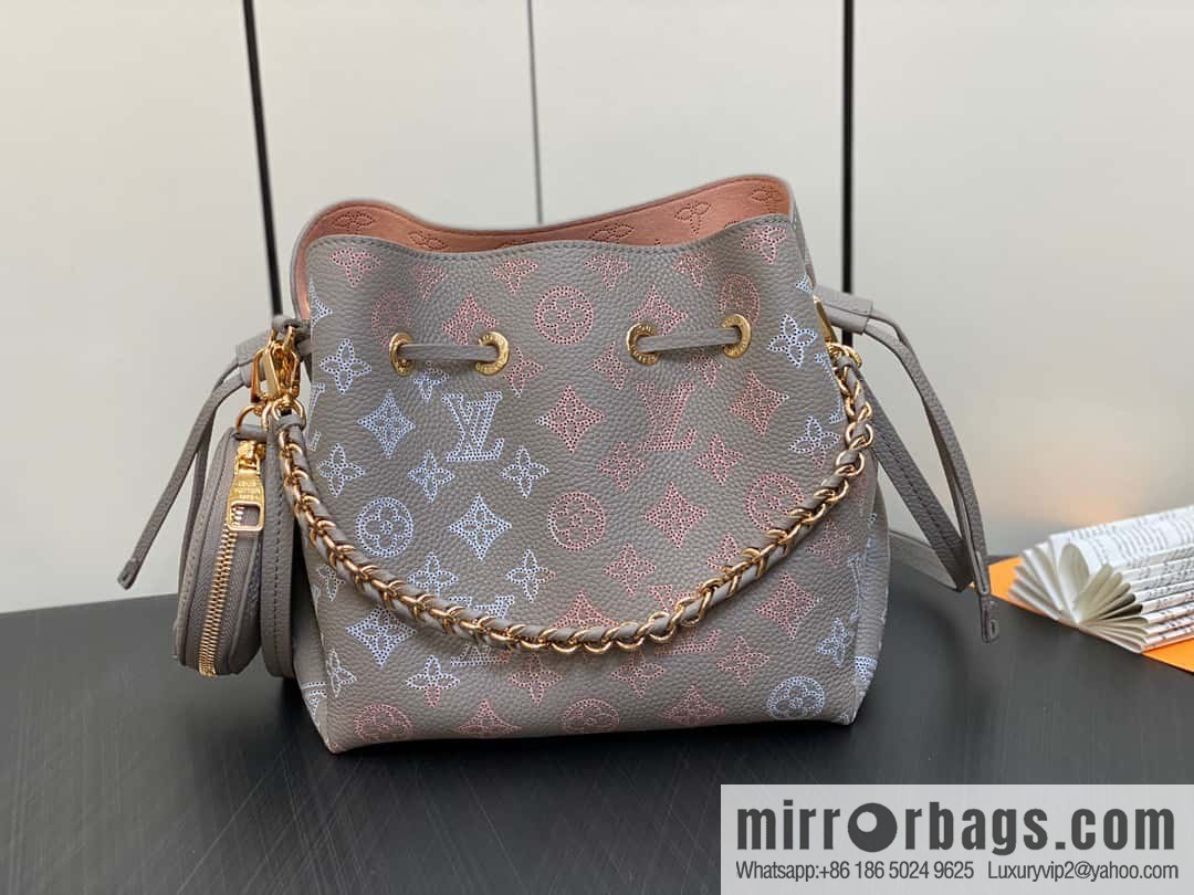 [Premium‑quality] M23388 light gray, full leather bucket bag series BELLA handbag, gray/gradual change (cut-out)