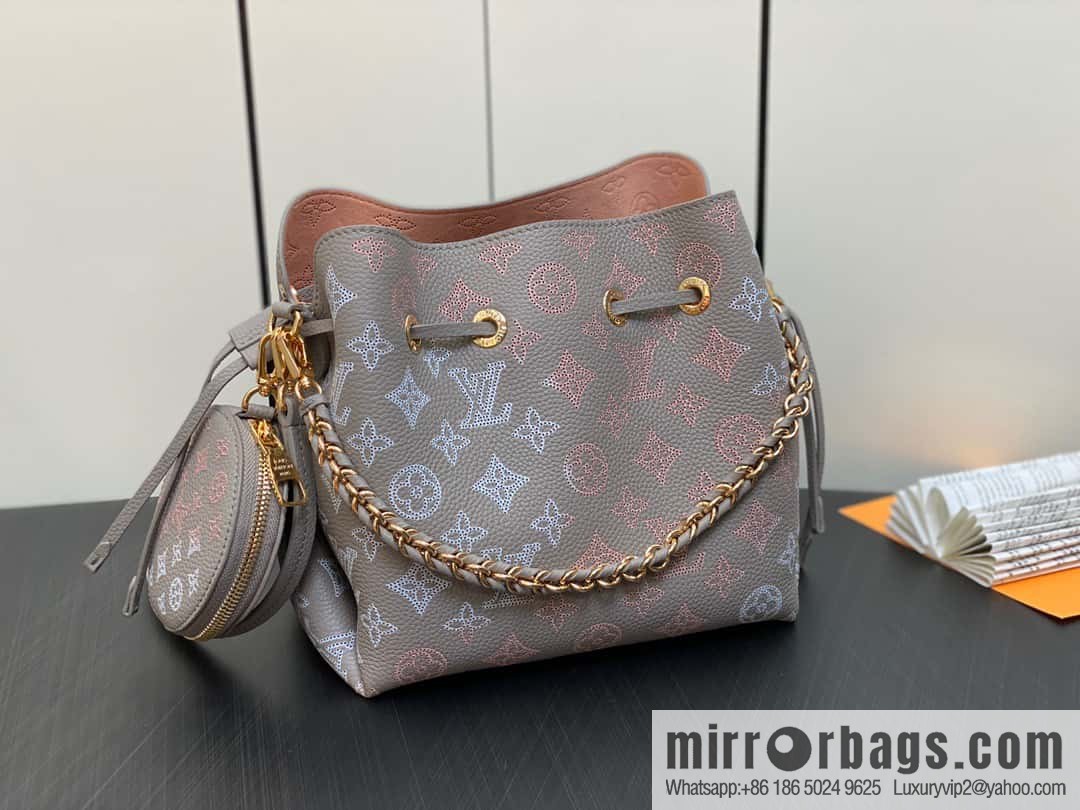 [Premium‑quality] M23388 light gray, full leather bucket bag series BELLA handbag, gray/gradual change (cut-out)