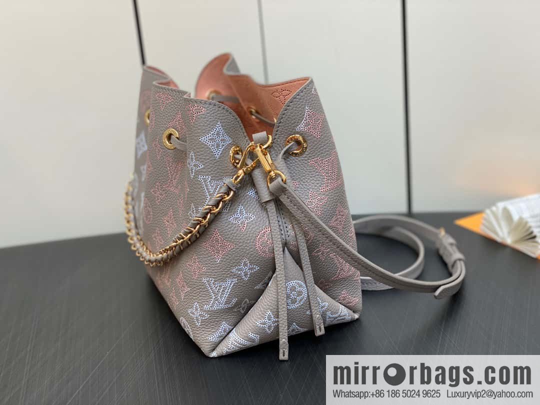 [Premium‑quality] M23388 light gray, full leather bucket bag series BELLA handbag, gray/gradual change (cut-out)