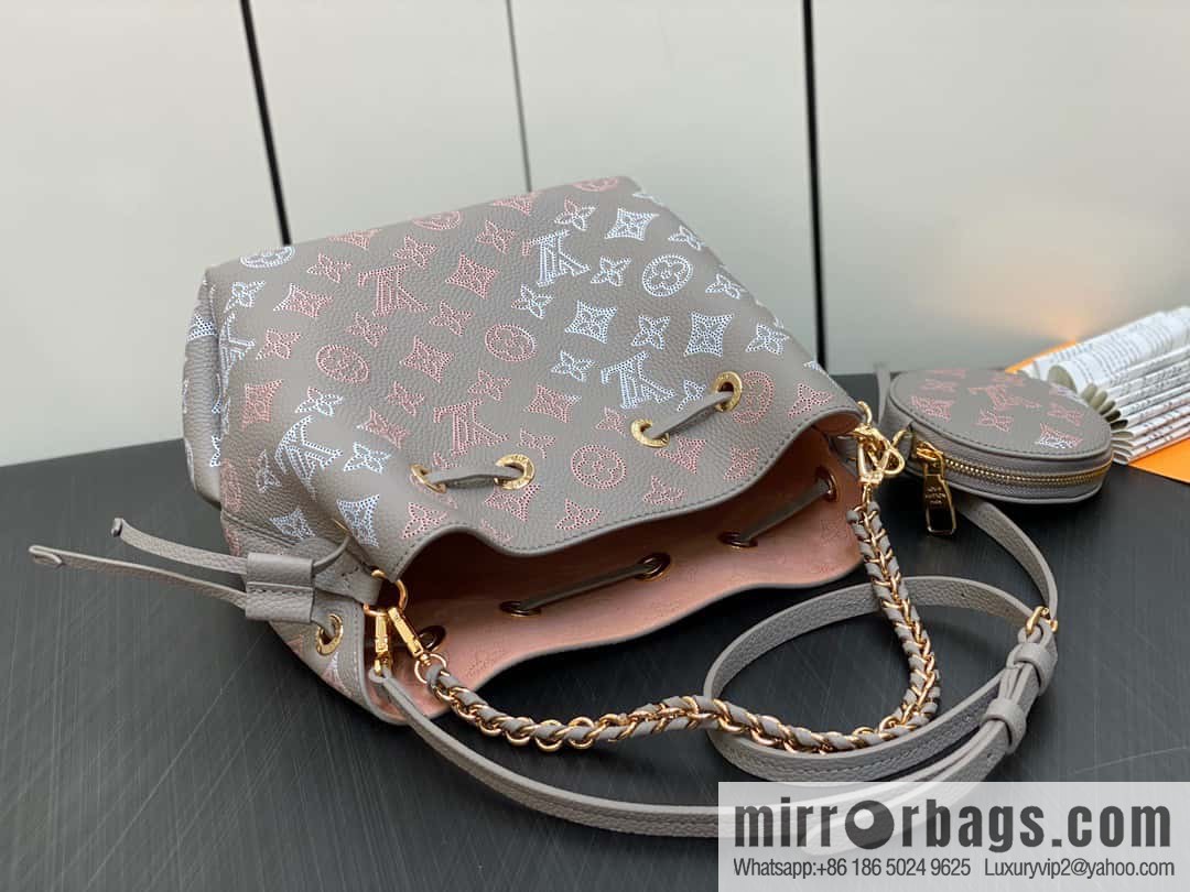 [Premium‑quality] M23388 light gray, full leather bucket bag series BELLA handbag, gray/gradual change (cut-out)