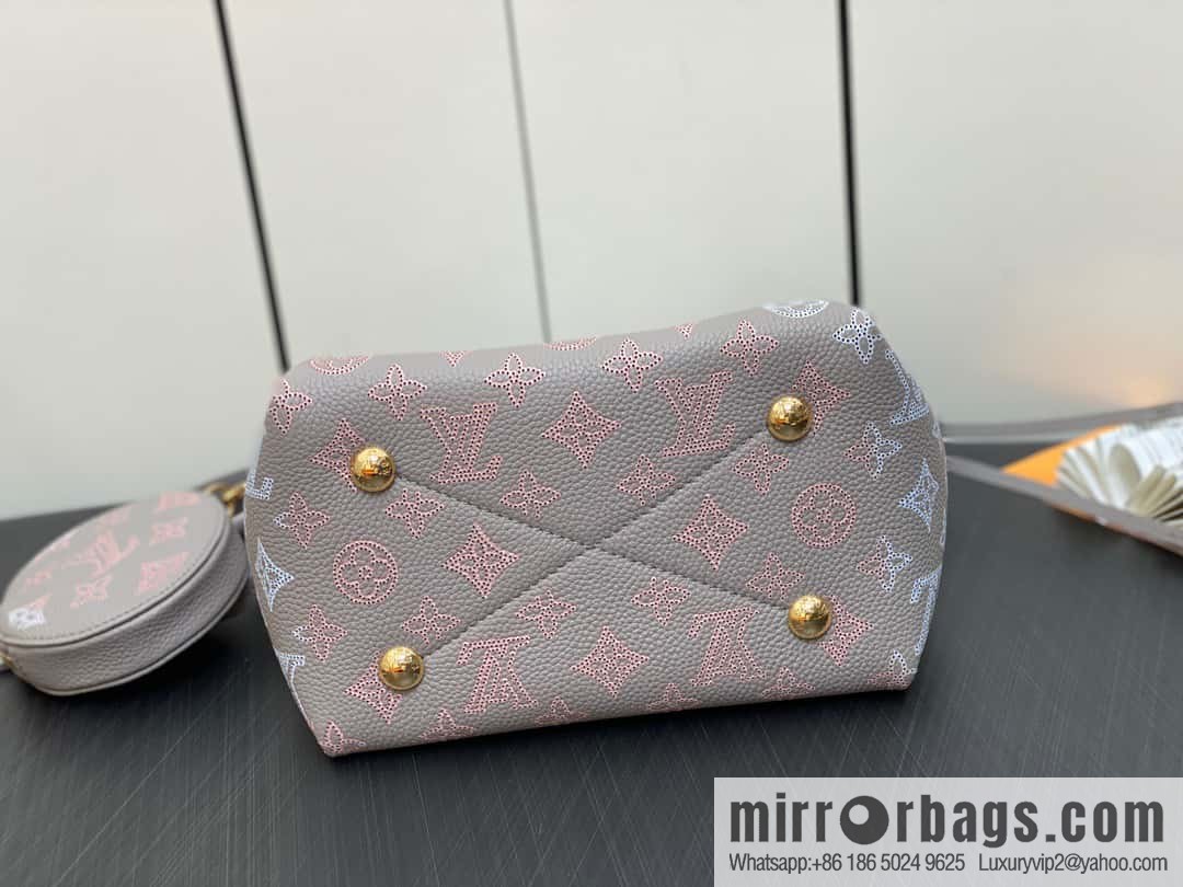 [Premium‑quality] M23388 light gray, full leather bucket bag series BELLA handbag, gray/gradual change (cut-out)
