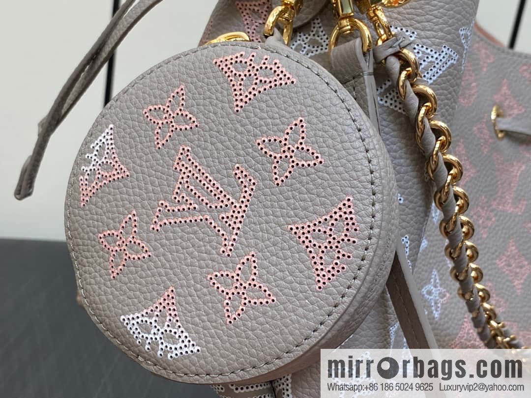 [Premium‑quality] M23388 light gray, full leather bucket bag series BELLA handbag, gray/gradual change (cut-out)