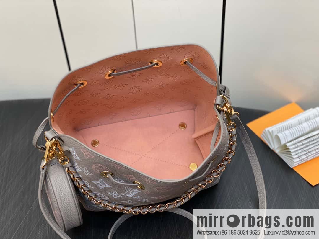 [Premium‑quality] M23388 light gray, full leather bucket bag series BELLA handbag, gray/gradual change (cut-out)