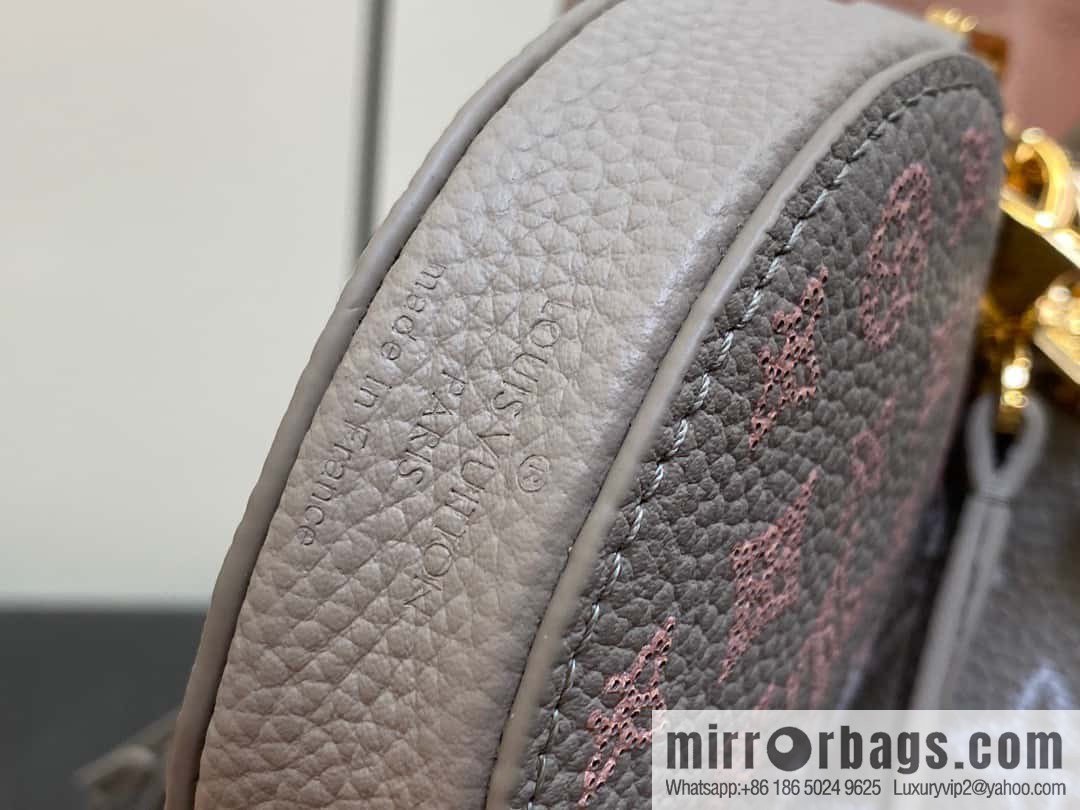 [Premium‑quality] M23388 light gray, full leather bucket bag series BELLA handbag, gray/gradual change (cut-out)
