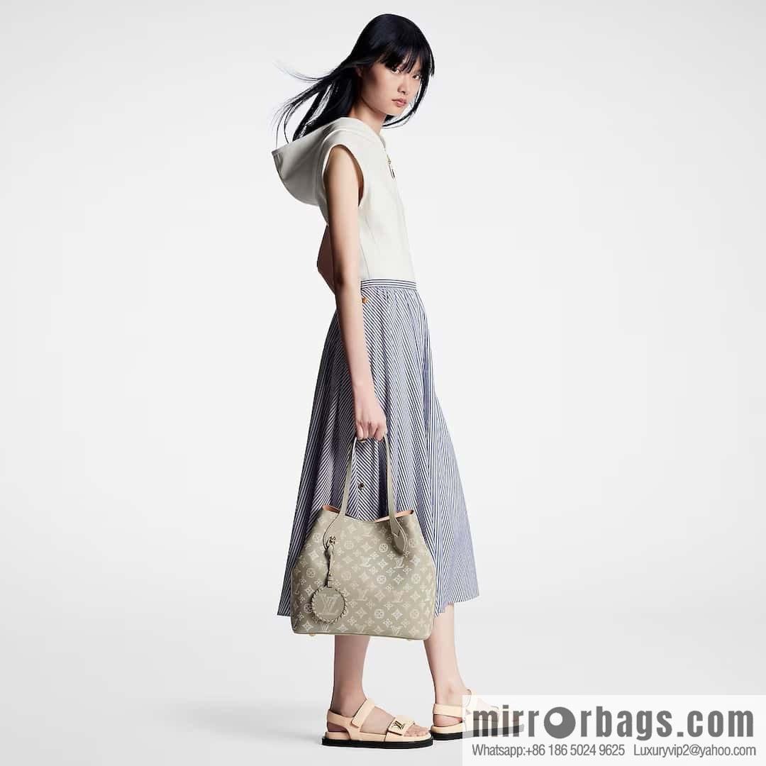 [Boutique‑grade] M23387 light gray, full leather shopping bag series Blossom medium tote bag gray/gradual change (cut-out)