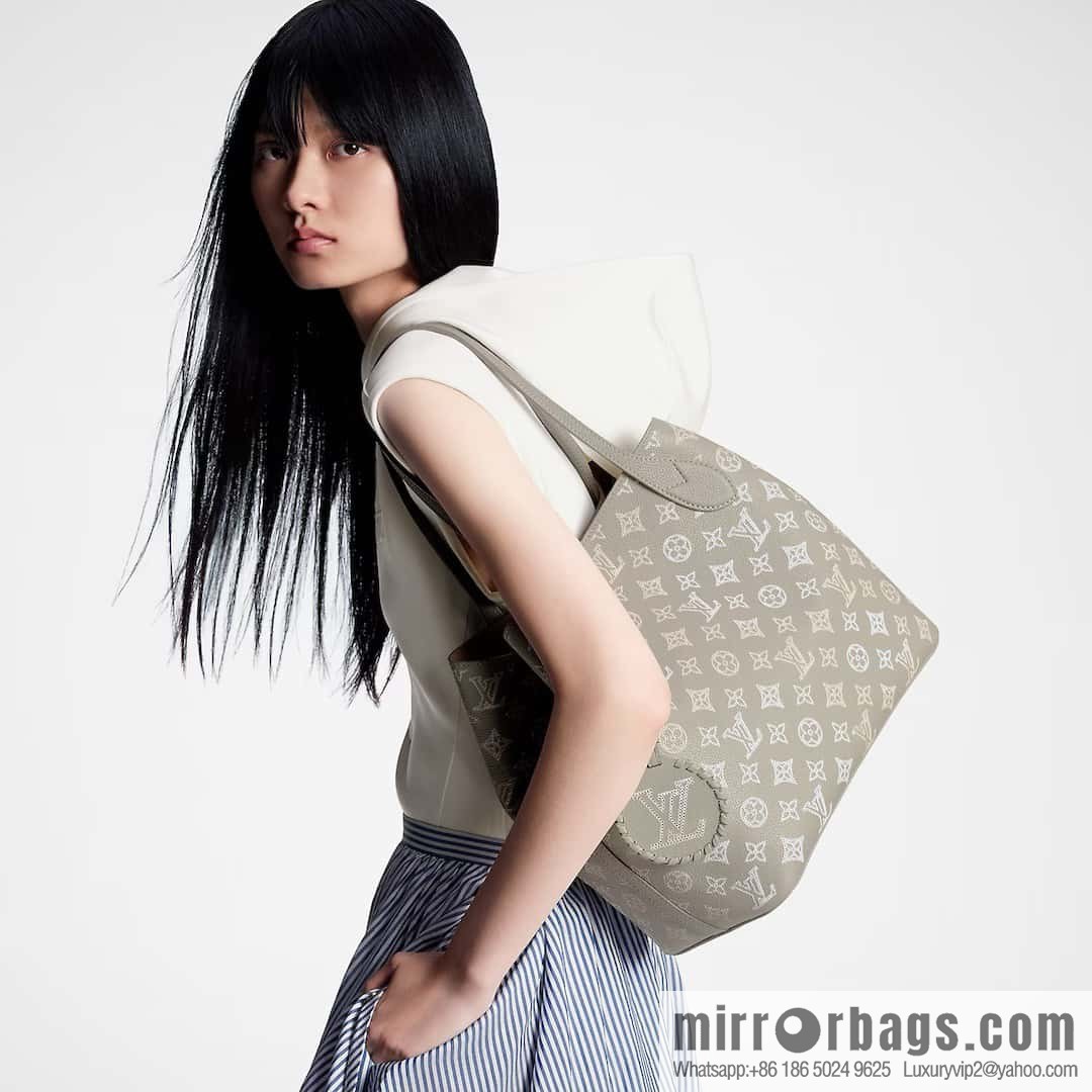 [Boutique‑grade] M23387 light gray, full leather shopping bag series Blossom medium tote bag gray/gradual change (cut-out)