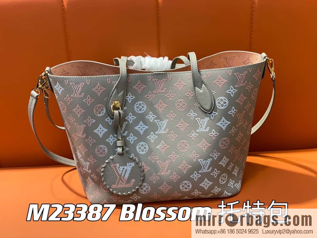 [Boutique‑grade] M23387 light gray, full leather shopping bag series Blossom medium tote bag gray/gradual change (cut-out)
