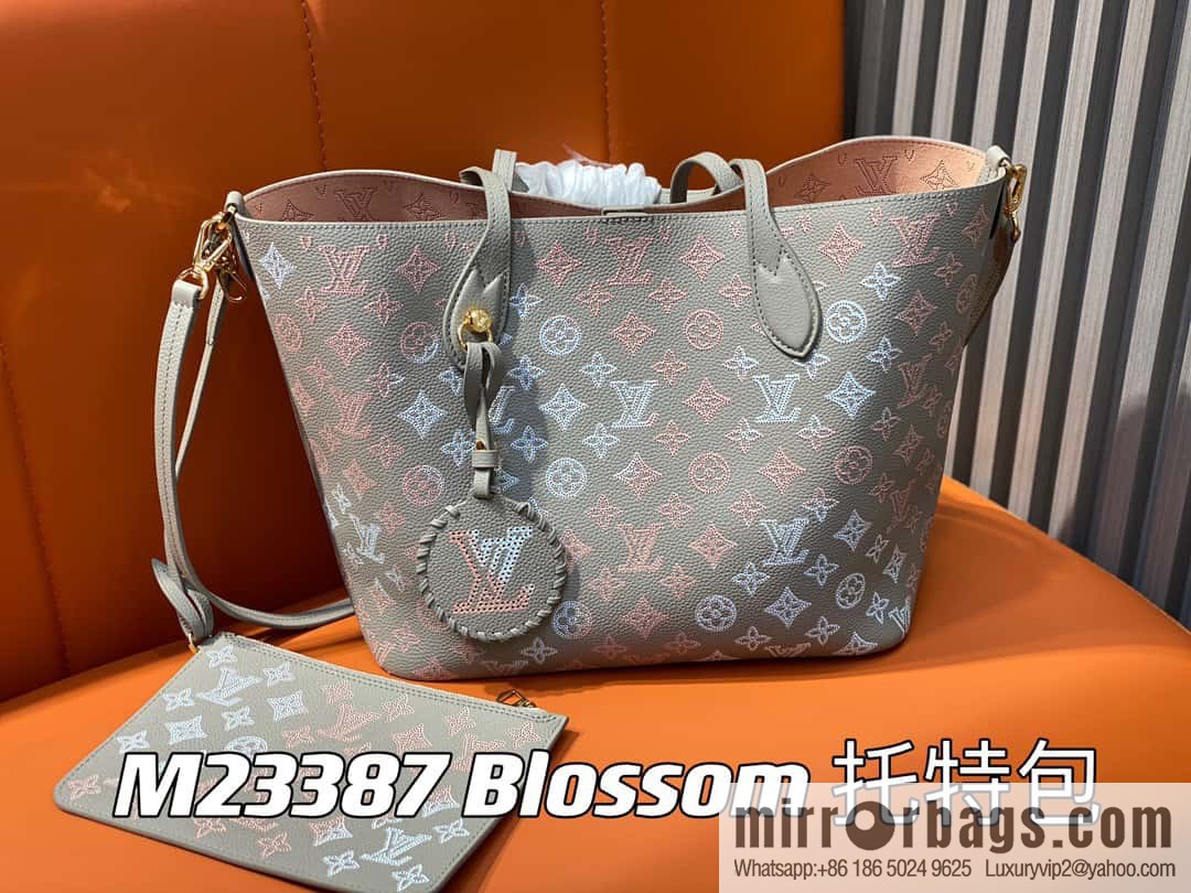[Boutique‑grade] M23387 light gray, full leather shopping bag series Blossom medium tote bag gray/gradual change (cut-out)