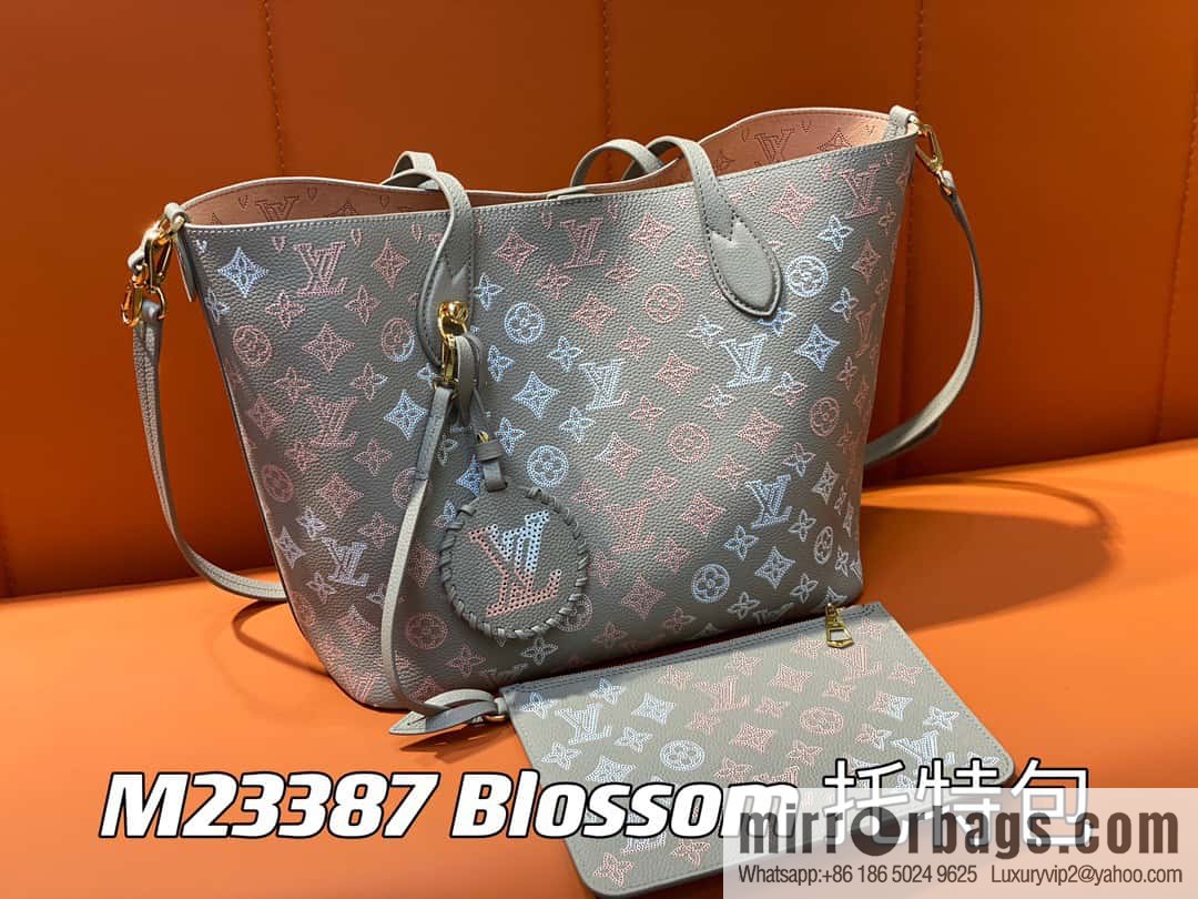 [Boutique‑grade] M23387 light gray, full leather shopping bag series Blossom medium tote bag gray/gradual change (cut-out)