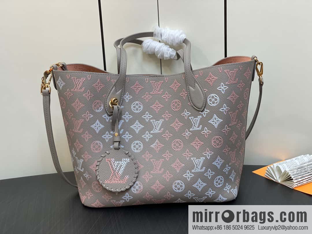[Boutique‑grade] M23387 light gray, full leather shopping bag series Blossom medium tote bag gray/gradual change (cut-out)