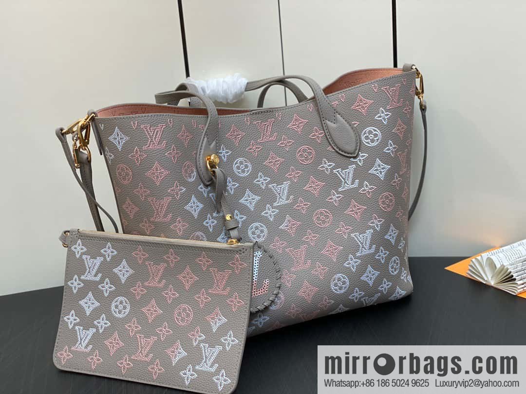 [Boutique‑grade] M23387 light gray, full leather shopping bag series Blossom medium tote bag gray/gradual change (cut-out)