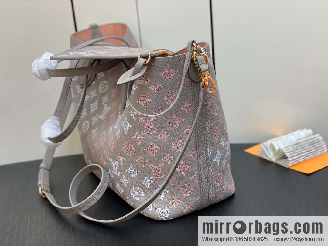 [Boutique‑grade] M23387 light gray, full leather shopping bag series Blossom medium tote bag gray/gradual change (cut-out)