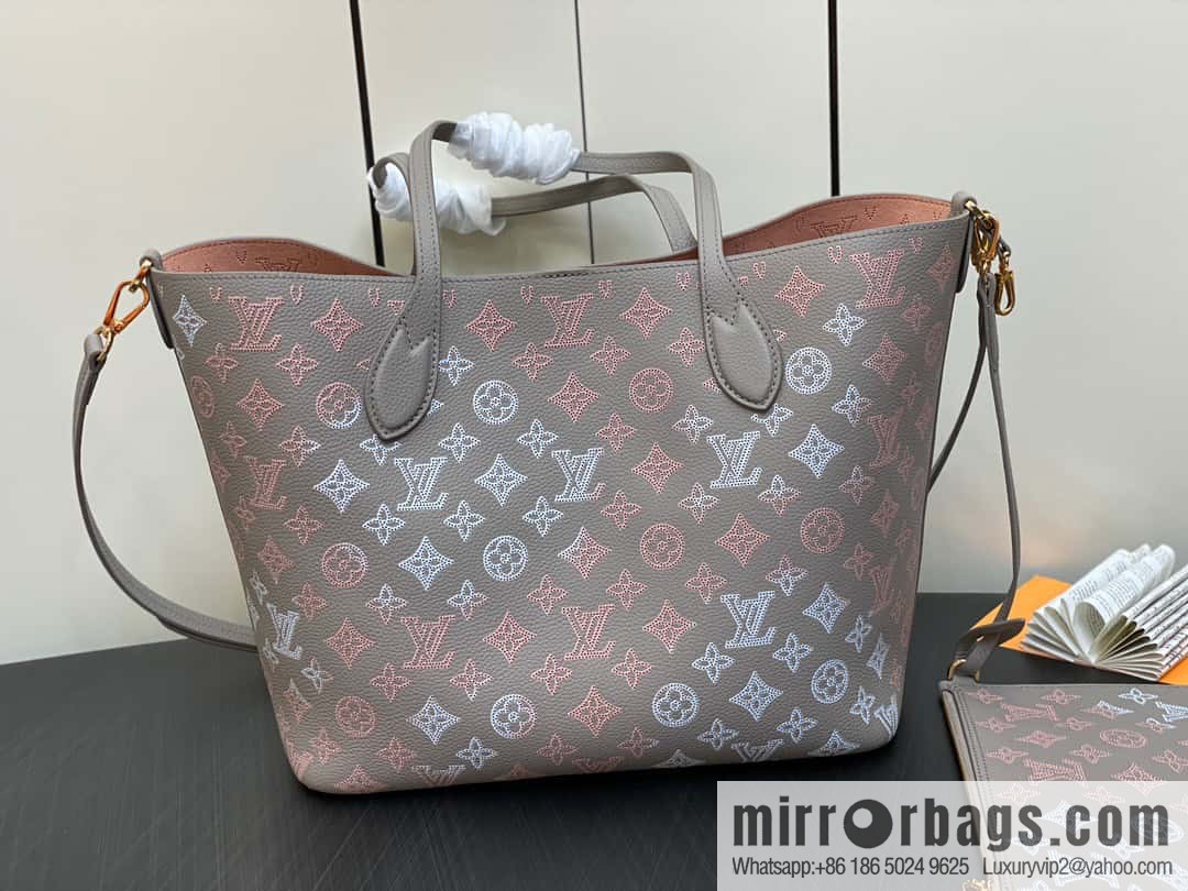[Boutique‑grade] M23387 light gray, full leather shopping bag series Blossom medium tote bag gray/gradual change (cut-out)