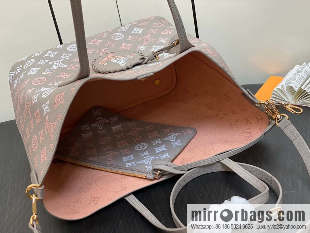 [Boutique‑grade] M23387 light gray, full leather shopping bag series Blossom medium tote bag gray/gradual change (cut-out)