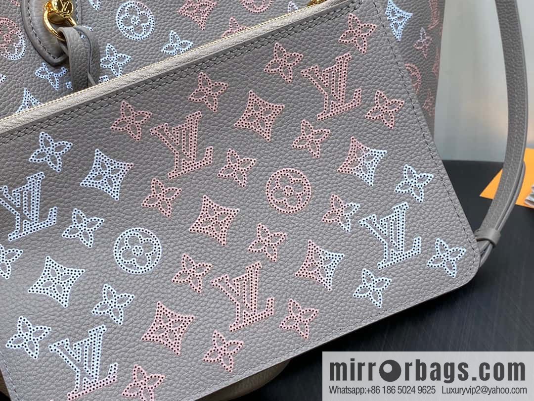 [Boutique‑grade] M23387 light gray, full leather shopping bag series Blossom medium tote bag gray/gradual change (cut-out)