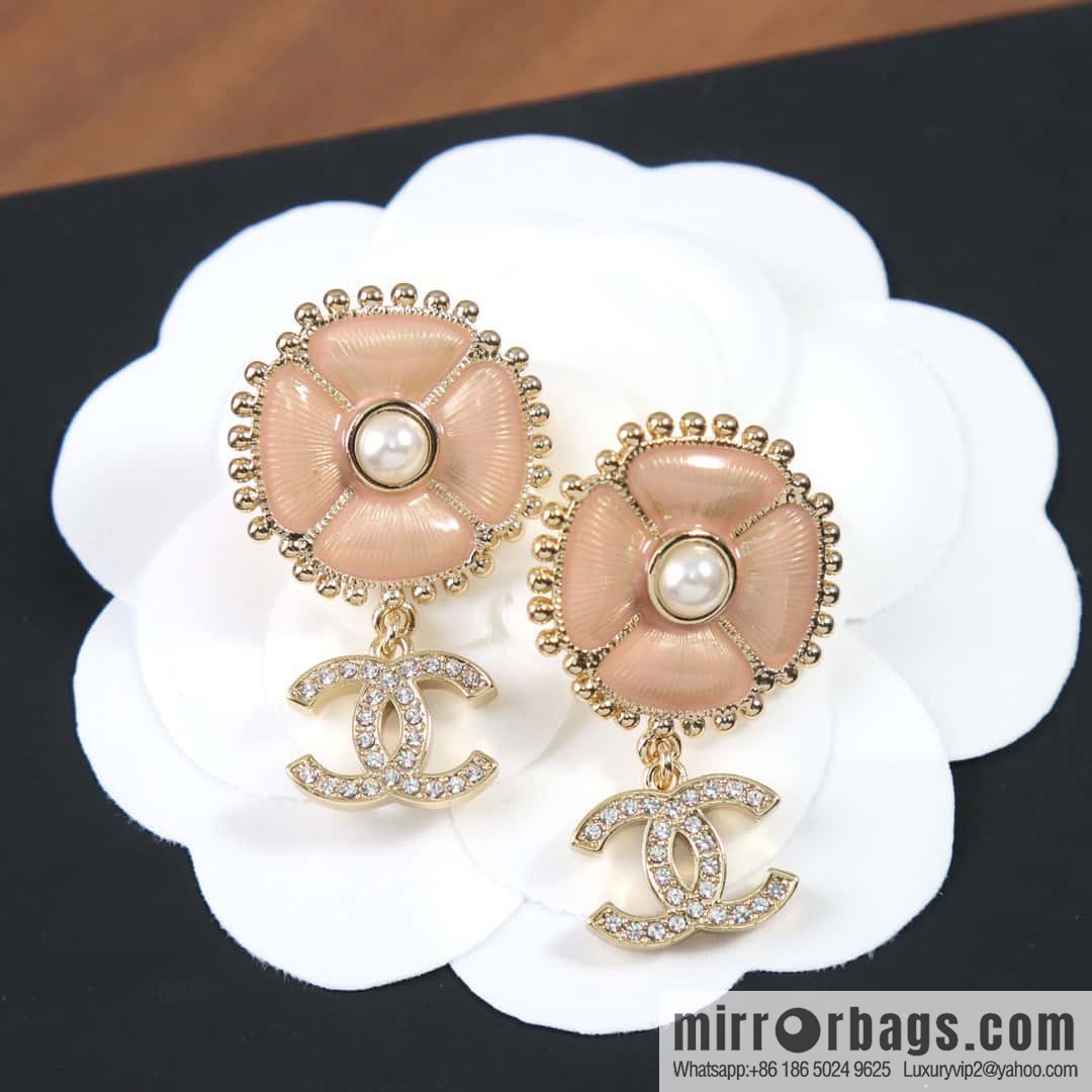 ☀️New ☑️ chanel c2 double c drop oil camellia stud earrings ☀️