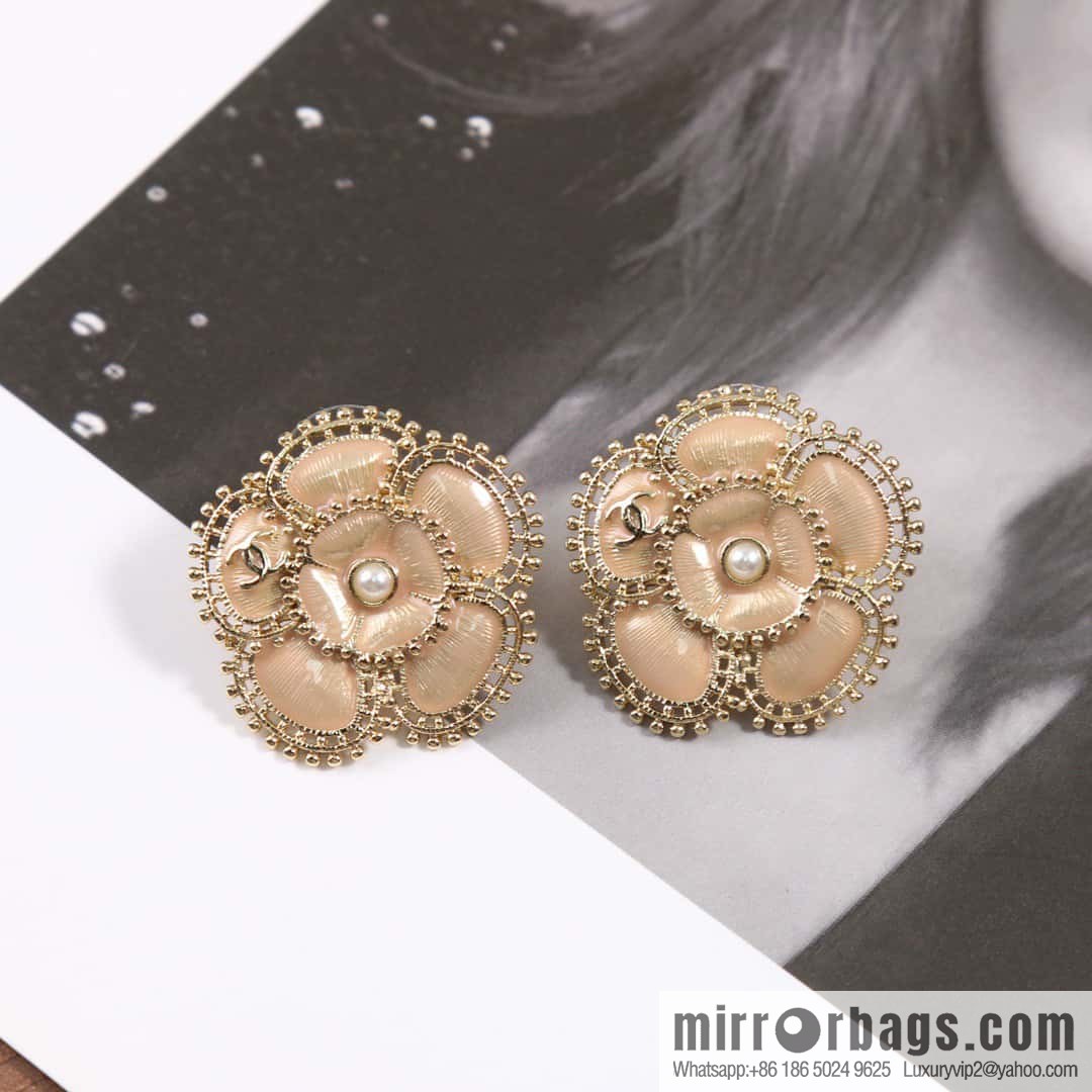 ☀️New ☑️ chanel c1 double c camellia oil stud earrings ☀️