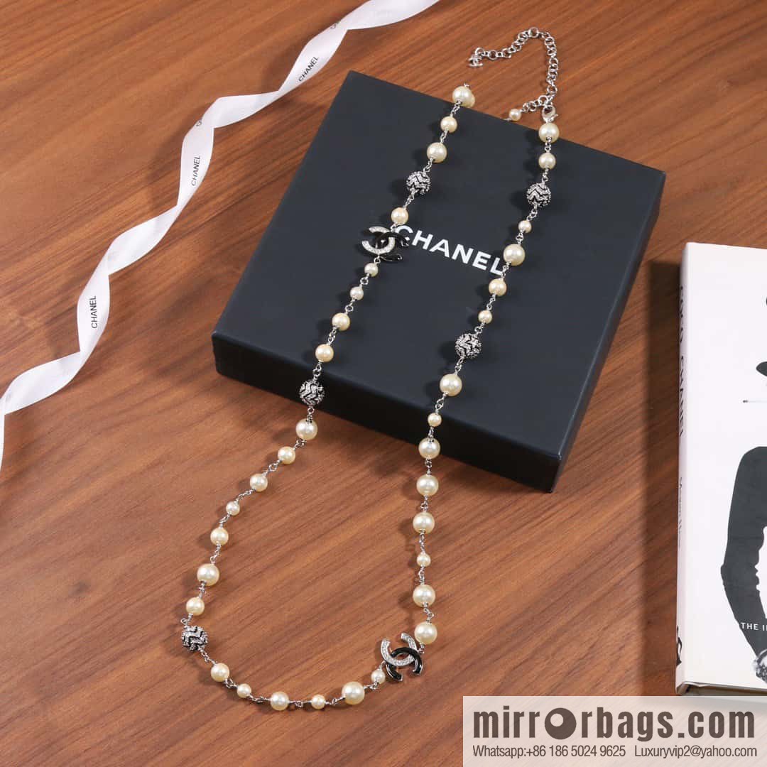☀️New ☑️ Chanel Double C Pearl Pentagram ⭐ Star Sweater Chain Necklace ☀️