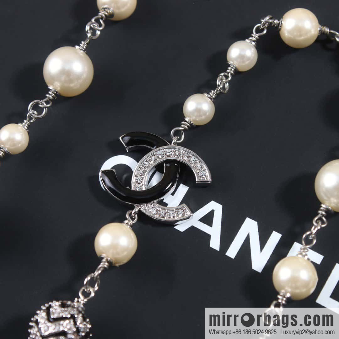 ☀️New ☑️ Chanel Double C Pearl Pentagram ⭐ Star Sweater Chain Necklace ☀️