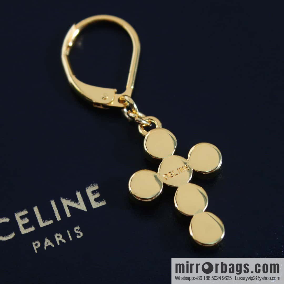 ☀️New ☑️ Celine Asymmetrical Pearl Cross Oval Stud Earrings ☀️