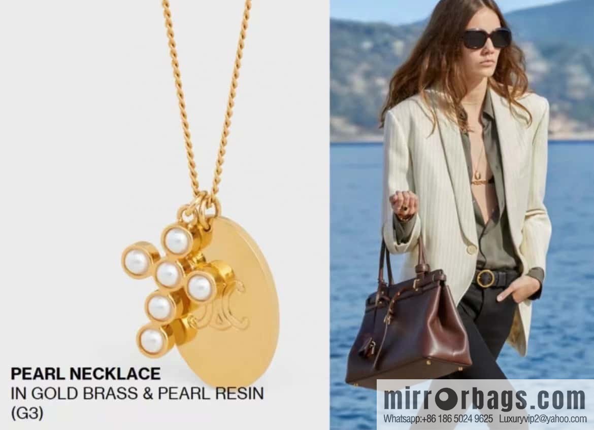 ❗️New ❗️ ☀️ New ☑️ Celine Pearl Cross Oval Long Necklace, Double Wear