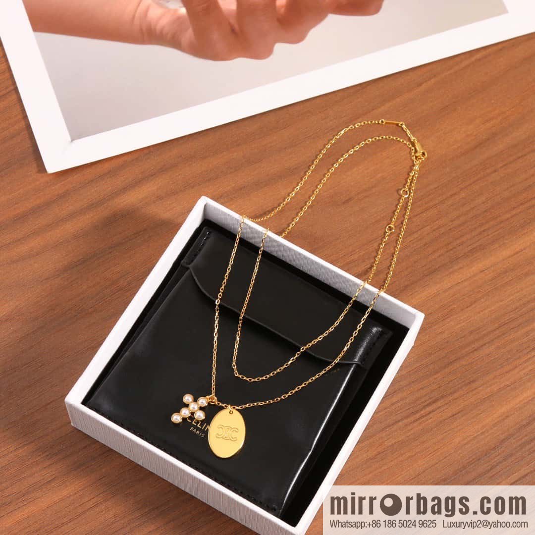 ❗️New ❗️ ☀️ New ☑️ Celine Pearl Cross Oval Long Necklace, Double Wear