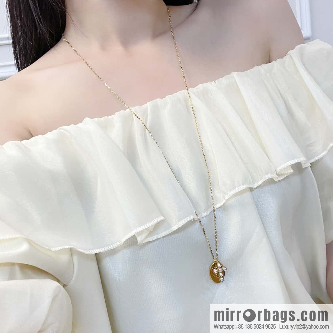 ❗️New ❗️ ☀️ New ☑️ Celine Pearl Cross Oval Long Necklace, Double Wear