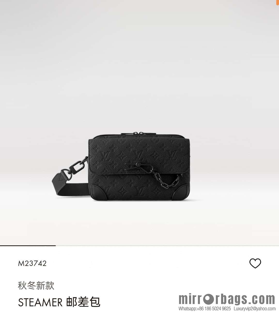 [Premium‑quality] M23742 46795 full leather black men's bag messenger bag series Steamer messenger bag