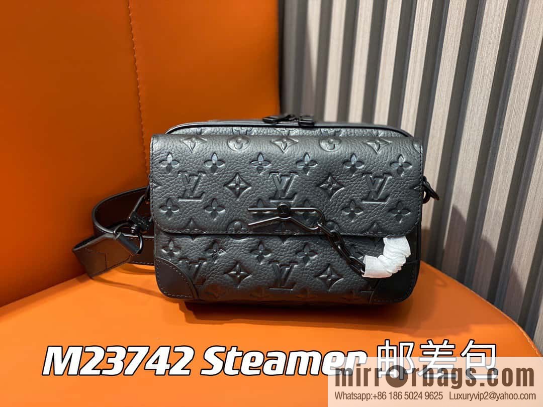 [Premium‑quality] M23742 46795 full leather black men's bag messenger bag series Steamer messenger bag